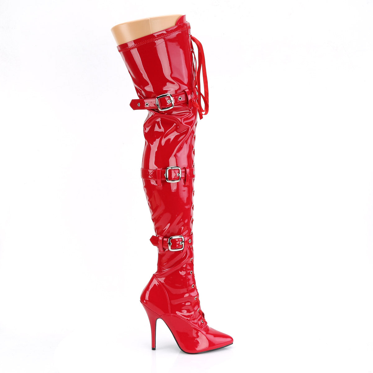5" Heel Ribbon Stretch Thigh High Boot w/ Grommet Pleaser Pleaser SEDUCE/3028