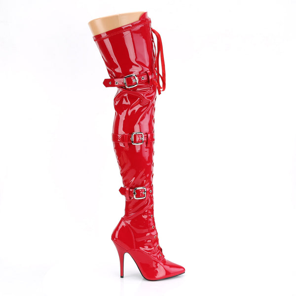 5" Heel Ribbon Stretch Thigh High Boot w/ Grommet Pleaser Pleaser SEDUCE/3028