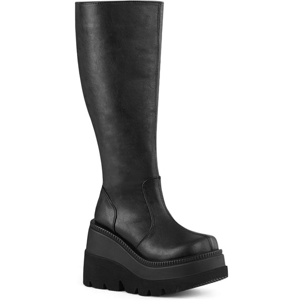 4 1/2" Wedge Pf Wide Calf Knee High Boot, Inside Zip Pleaser Demonia SHA100WC/BVL