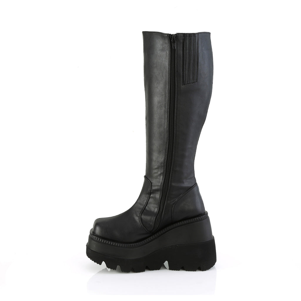 4 1/2" Wedge Pf Wide Calf Knee High Boot, Inside Zip Pleaser Demonia SHA100WC/BVL