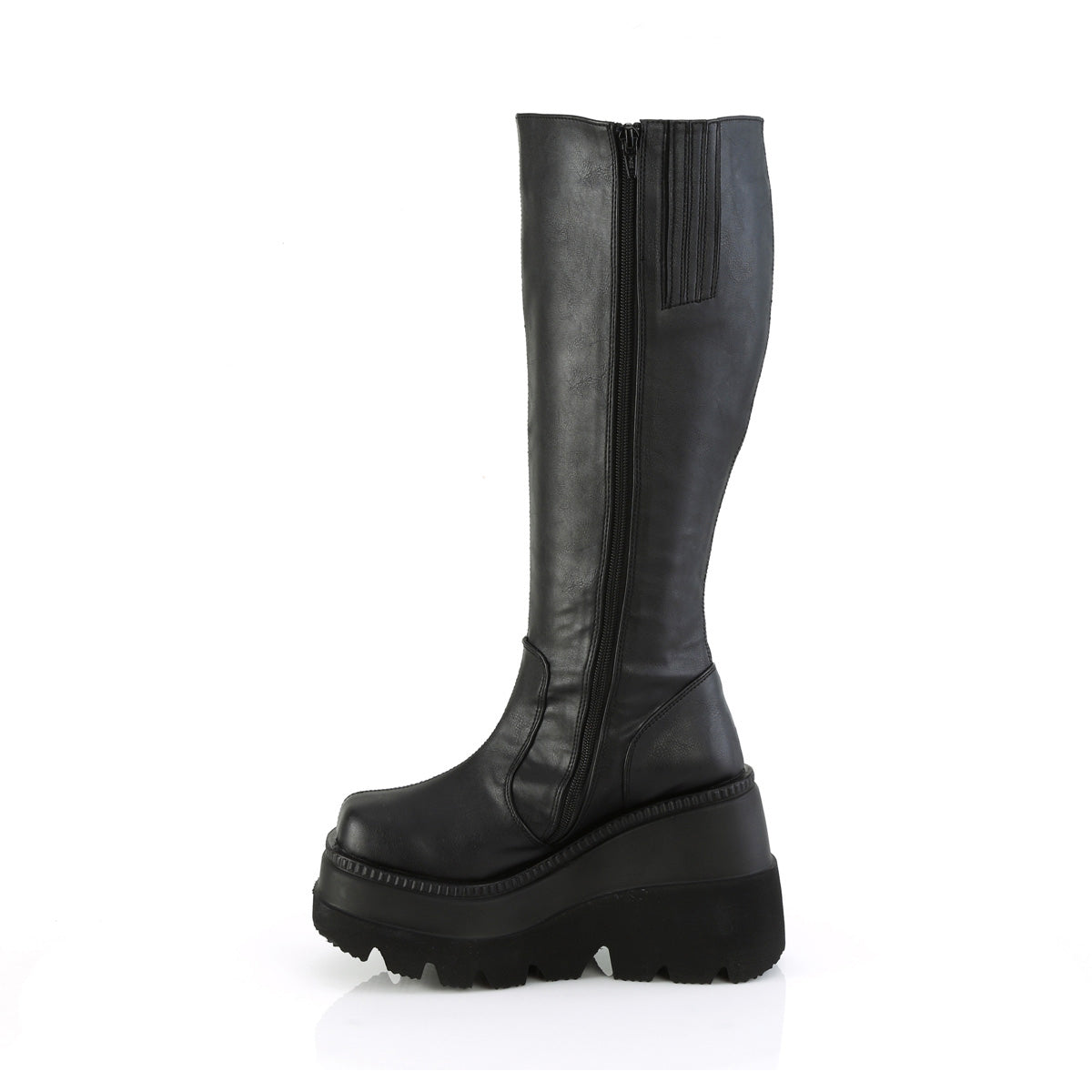 4 1/2" Wedge Pf Wide Calf Knee High Boot, Inside Zip Pleaser Demonia SHA100WC/BVL