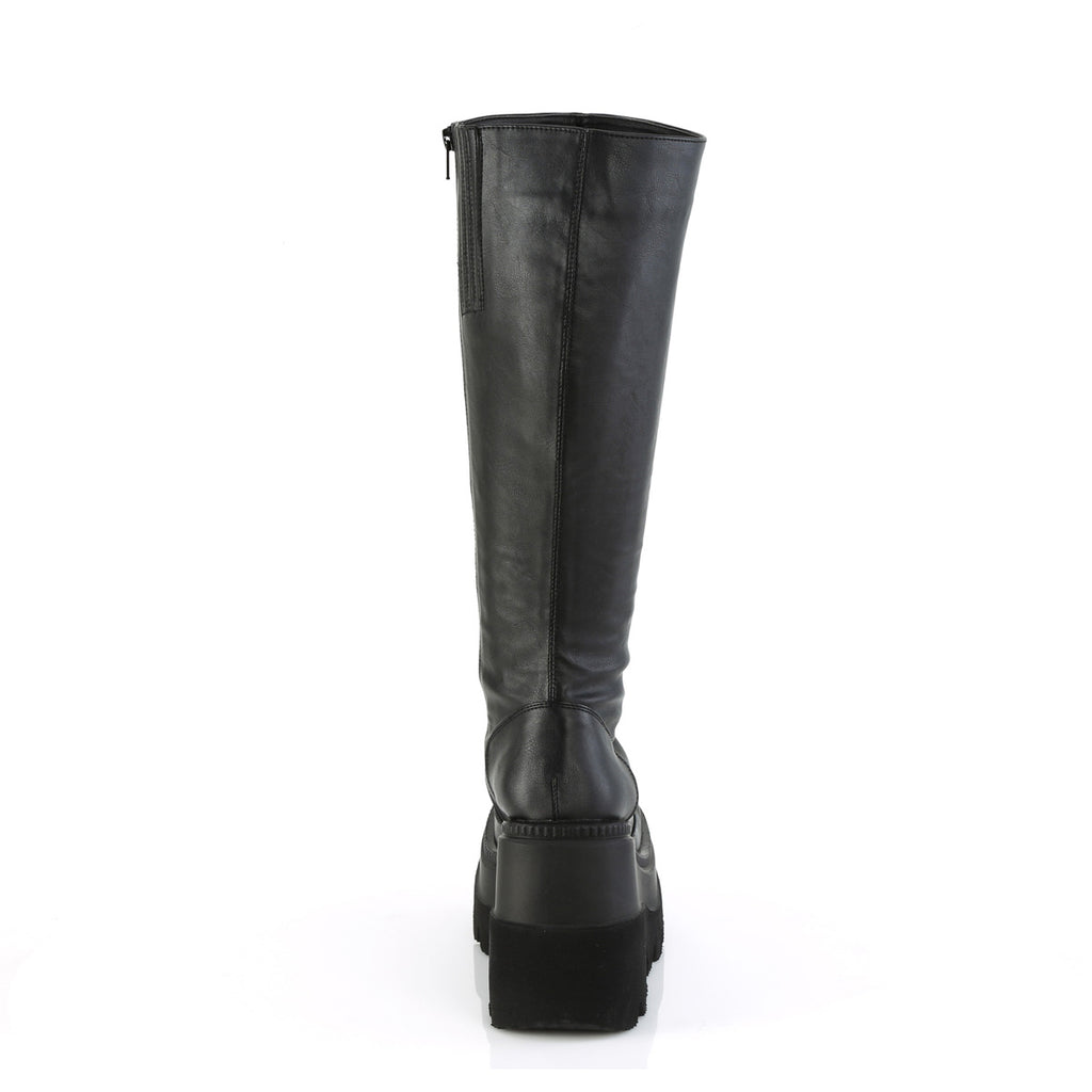 4 1/2" Wedge Pf Wide Calf Knee High Boot, Inside Zip Pleaser Demonia SHA100WC/BVL