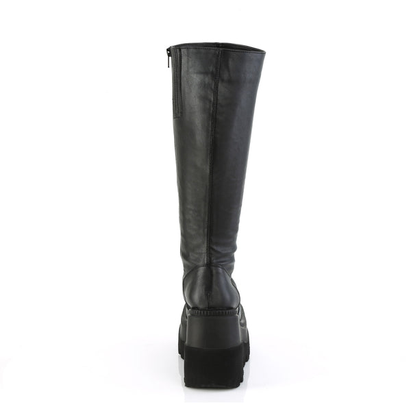 4 1/2" Wedge Pf Wide Calf Knee High Boot, Inside Zip Pleaser Demonia SHA100WC/BVL