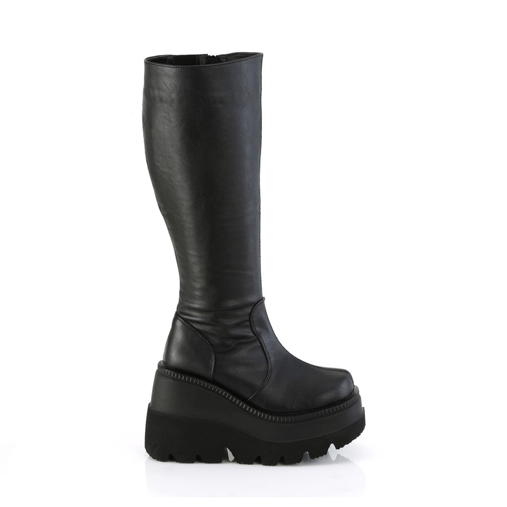 4 1/2" Wedge Pf Wide Calf Knee High Boot, Inside Zip Pleaser Demonia SHA100WC/BVL