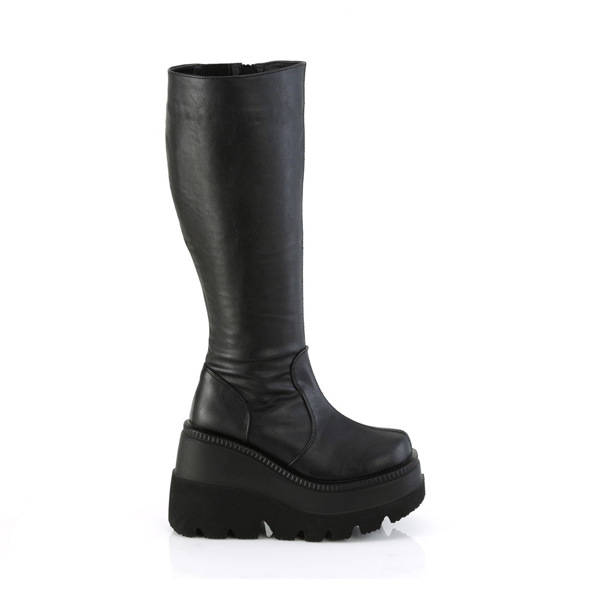 4 1/2" Wedge Pf Wide Calf Knee High Boot, Inside Zip Pleaser Demonia SHA100WC/BVL