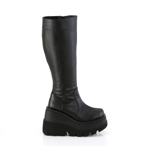 4 1/2" Wedge Pf Wide Calf Knee High Boot, Inside Zip Pleaser Demonia SHA100WC/BVL