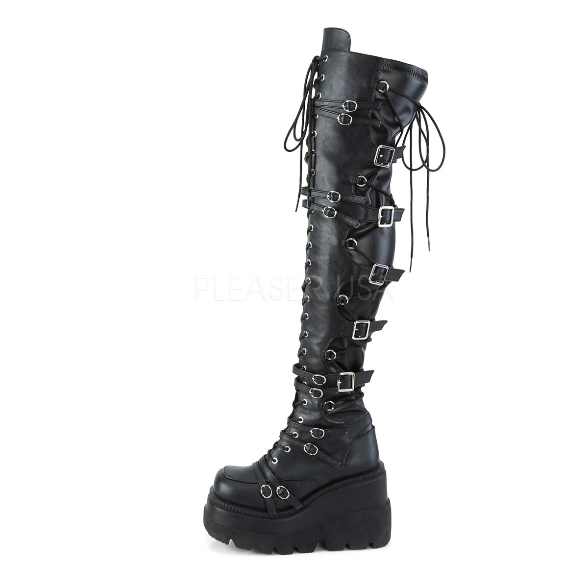 Demonia 4 1/2" Wedge PF Lace-Up Over-The Knee Boot, Side Zip SHAKER/350 Secondary image