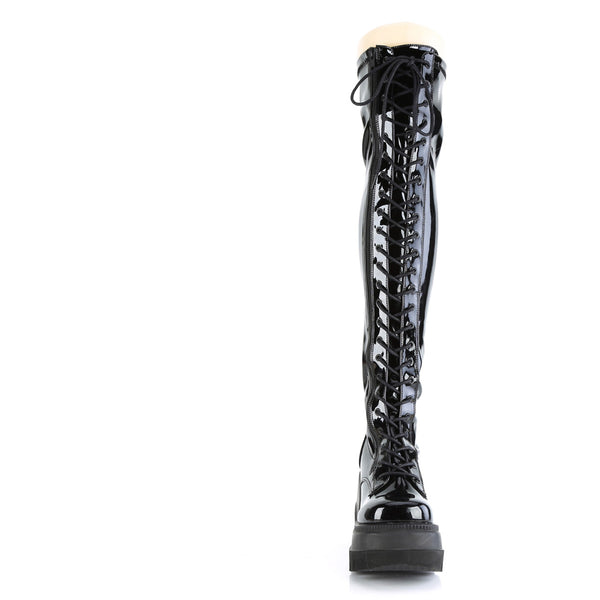 4 1/2" Wedge Pf Lace-Up Thigh-High Boot, Outside Zip Pleaser Demonia SHAKER/374