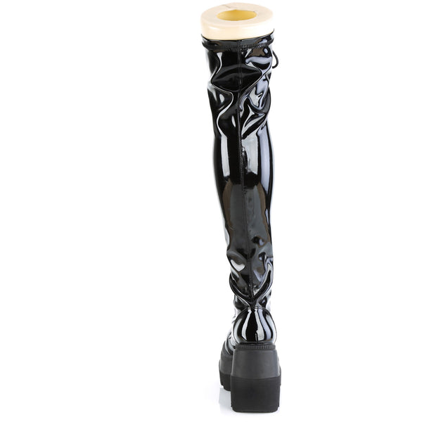 4 1/2" Wedge Pf Lace-Up Thigh-High Boot, Outside Zip Pleaser Demonia SHAKER/374