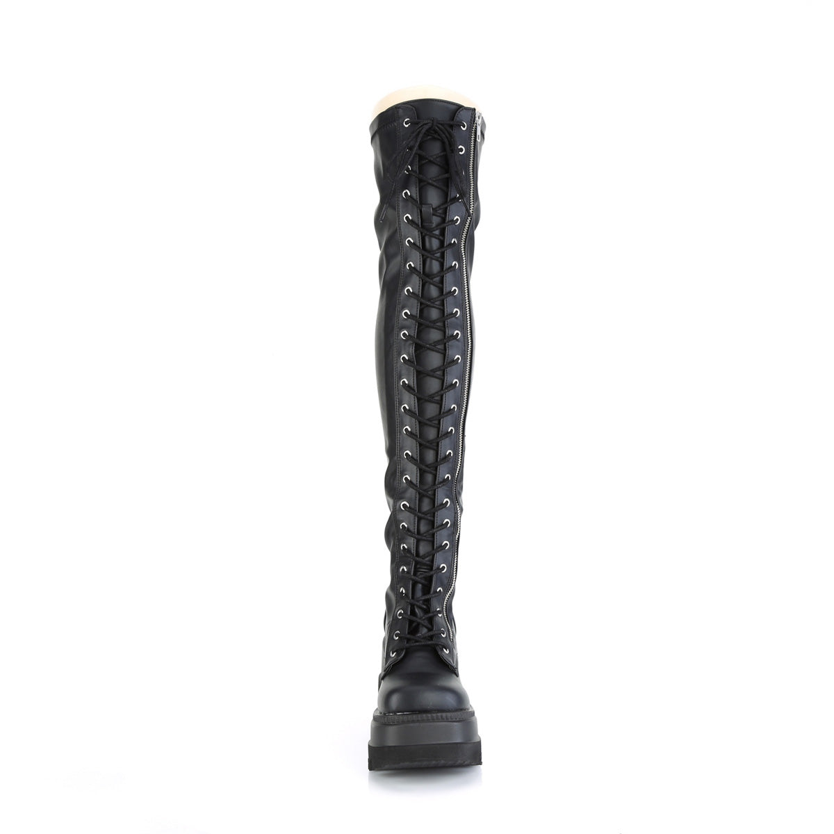Demonia 4 1/2 Inch Wedge Lace-Up Thigh-High Boots with Outside Zipper Secondary image