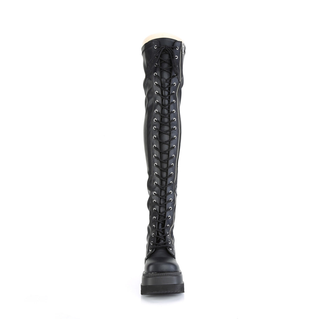 4 1/2" Wedge Pf Lace-Up Thigh-High Boot, Outside Zip Pleaser Demonia SHAKER/374
