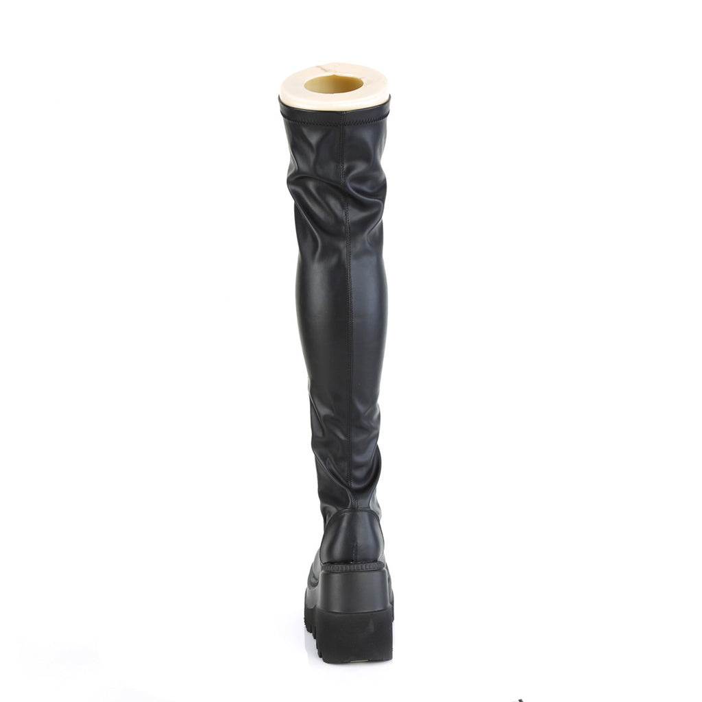 4 1/2" Wedge Pf Lace-Up Thigh-High Boot, Outside Zip Pleaser Demonia SHAKER/374