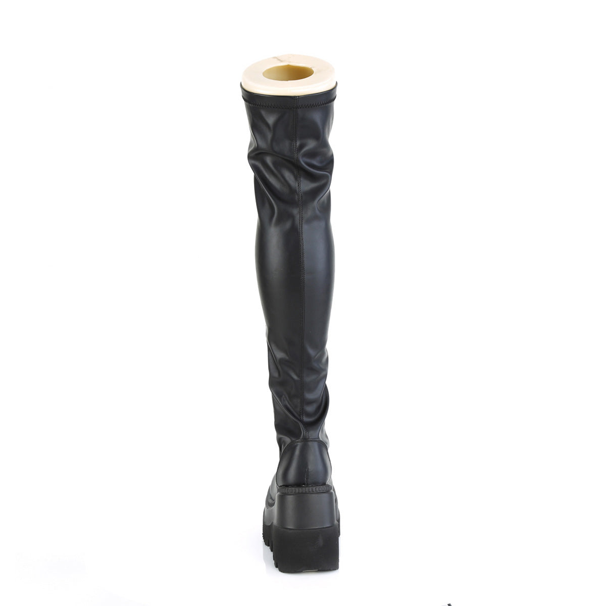 4 1/2" Wedge Pf Lace-Up Thigh-High Boot, Outside Zip Pleaser Demonia SHAKER/374