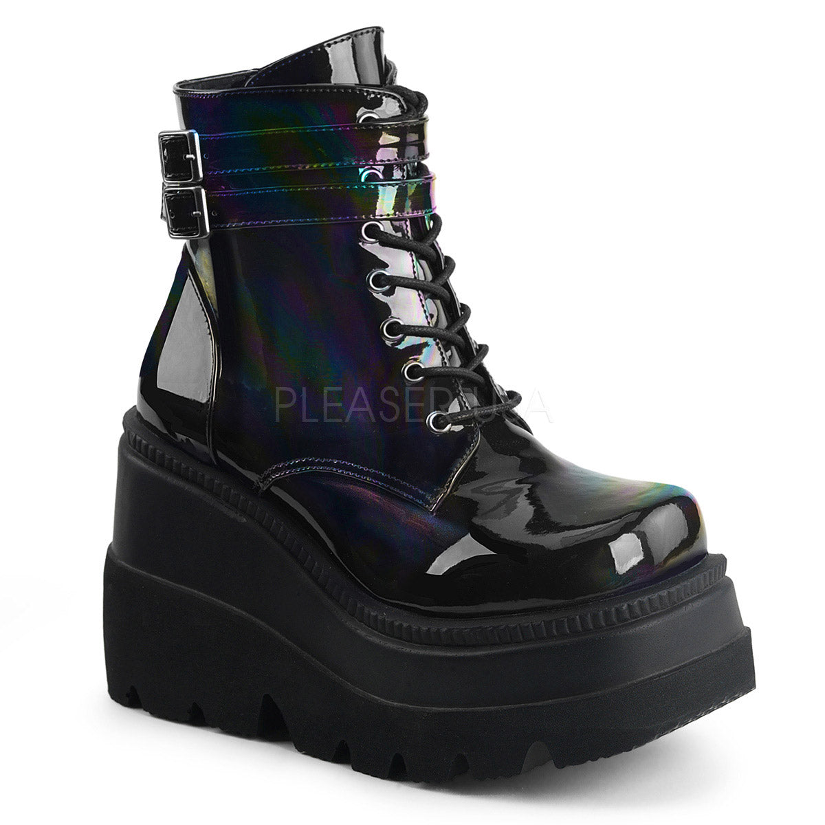 4 1/2" Wedge PF Ankle Boot, Side Zip Pleaser Demonia SHA52/BHG Main image
