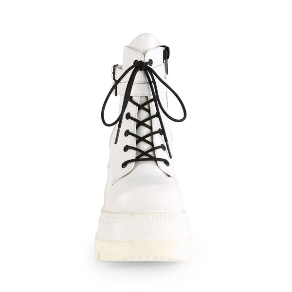 4 1/2" Wedge PF Lace-Up Ankle Boot, Side Zip Pleaser Demonia SHA52/WVL