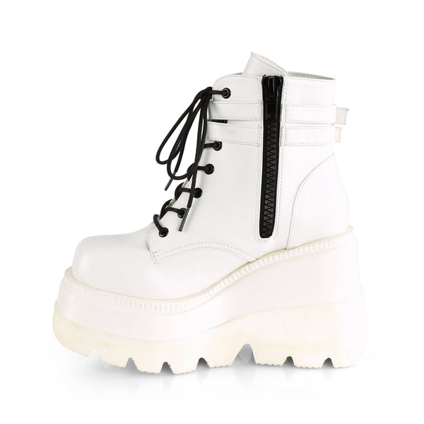 4 1/2" Wedge PF Lace-Up Ankle Boot, Side Zip Pleaser Demonia SHA52/WVL