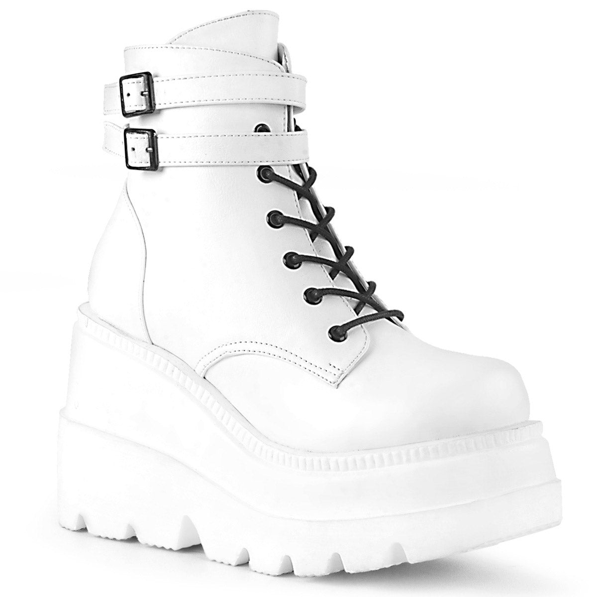 4 1/2" Wedge PF Lace-Up Ankle Boot, Side Zip Pleaser Demonia SHA52/WVL Main image