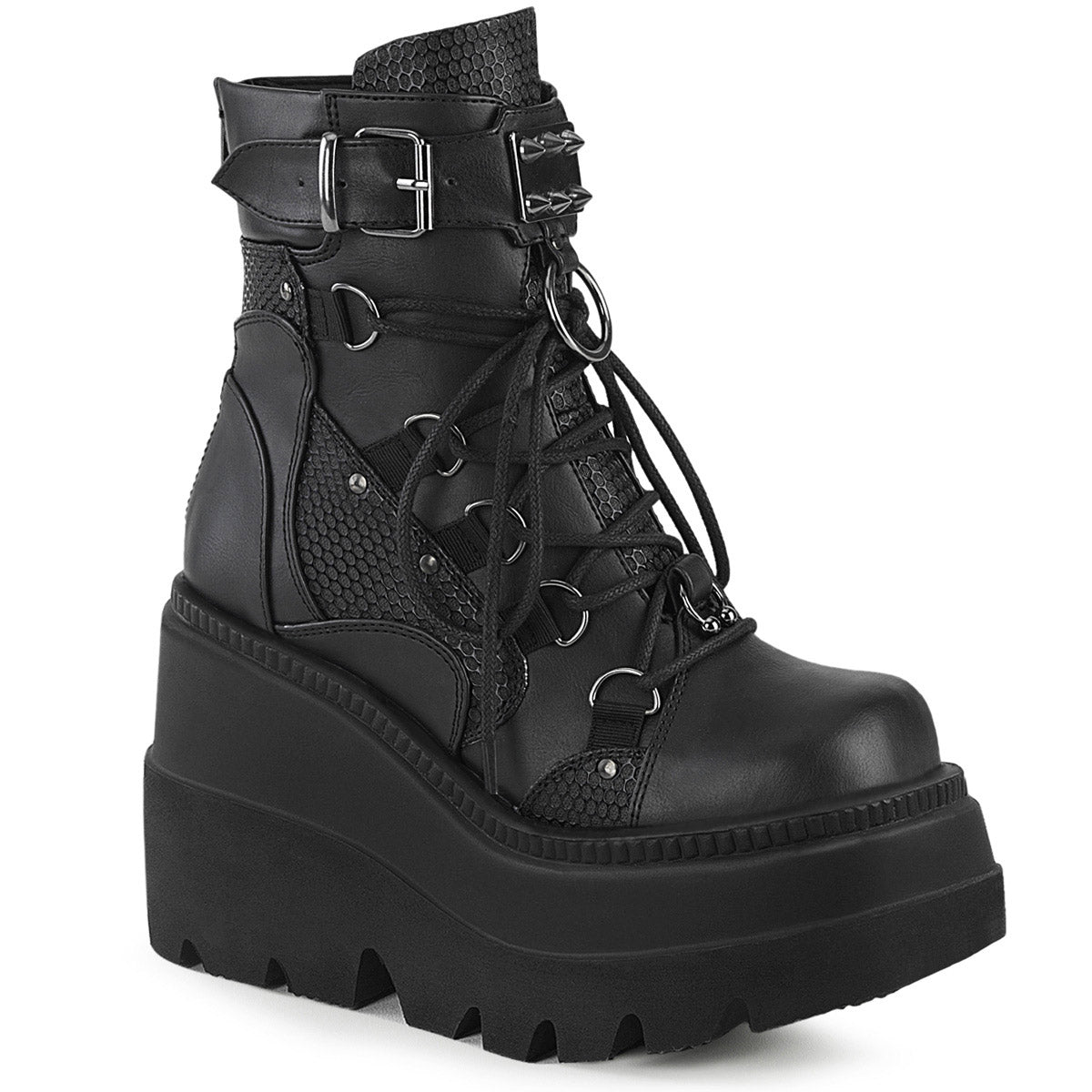 4 1/2" Wedge Pf Lace-up Ankle Boot, Back Metal Zipper Pleaser Demonia SHAKER/60 Main image
