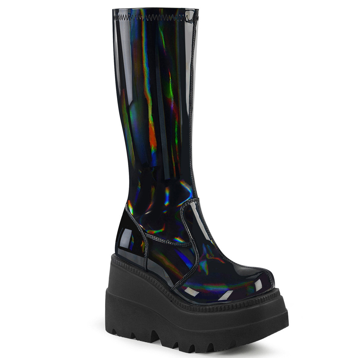 4 1/2" Wedge Pf Str Knee High Boot, Back Zip Pleaser Demonia SHAKER/65 Main image