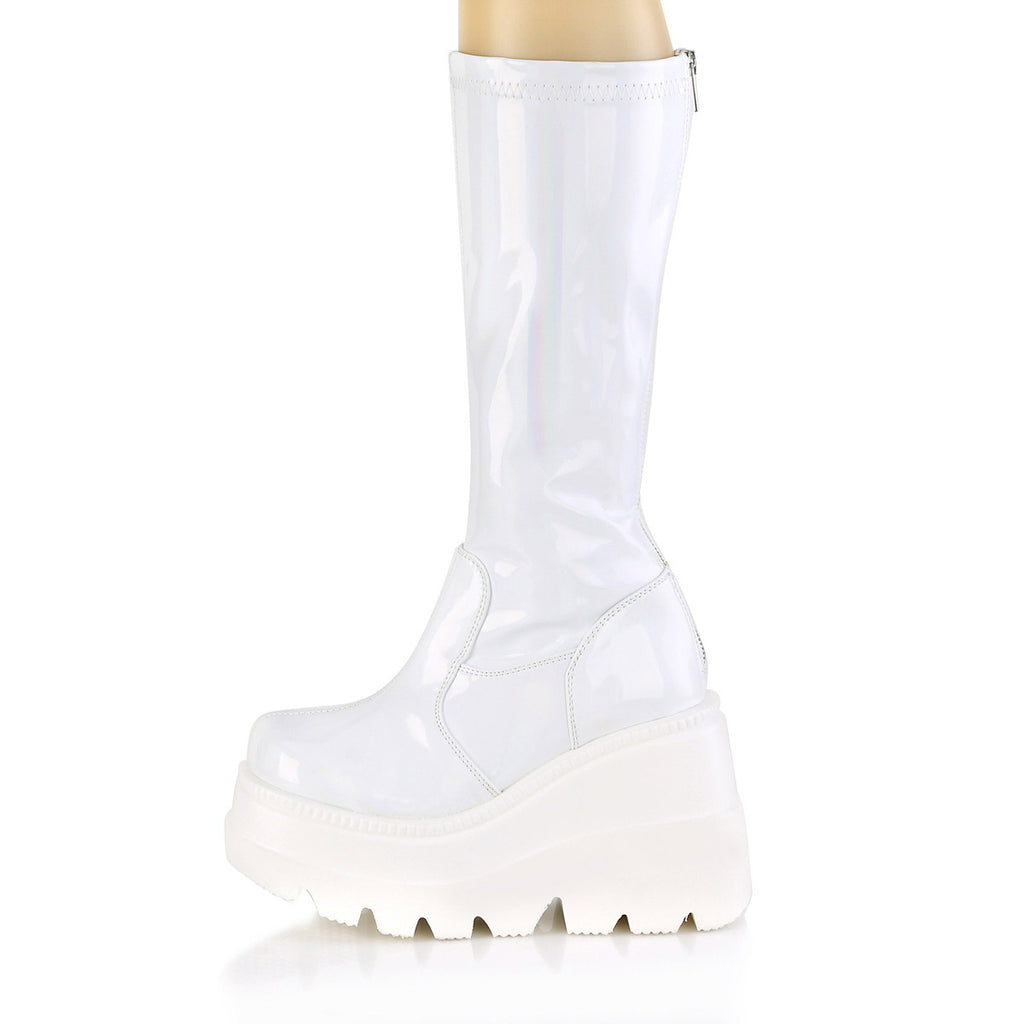 4" Wedge PF STR Knee High Boot, Back Zip Pleaser Demonia SHAKER/65