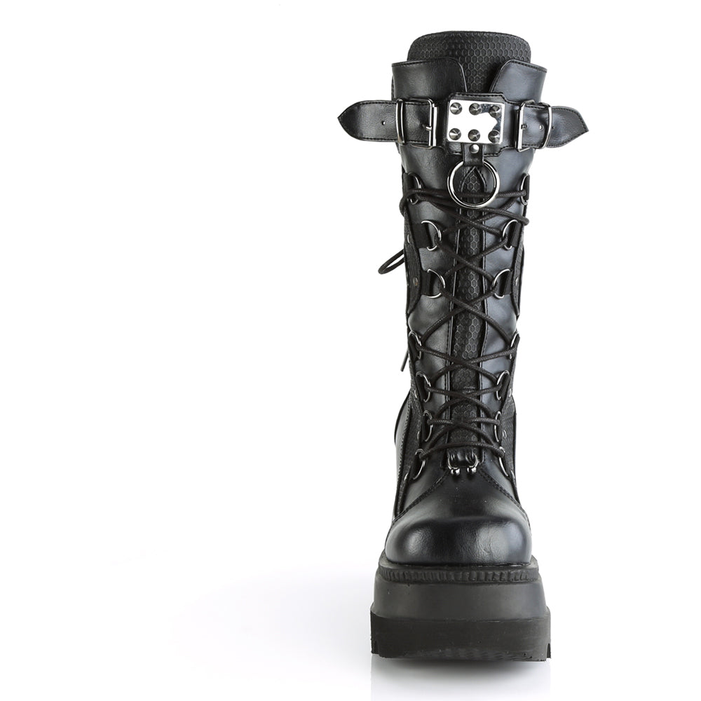 Demonia 4.5" Wedge Platform Lace-Up Mid-Calf Vegan Leather Boots for Women Secondary image