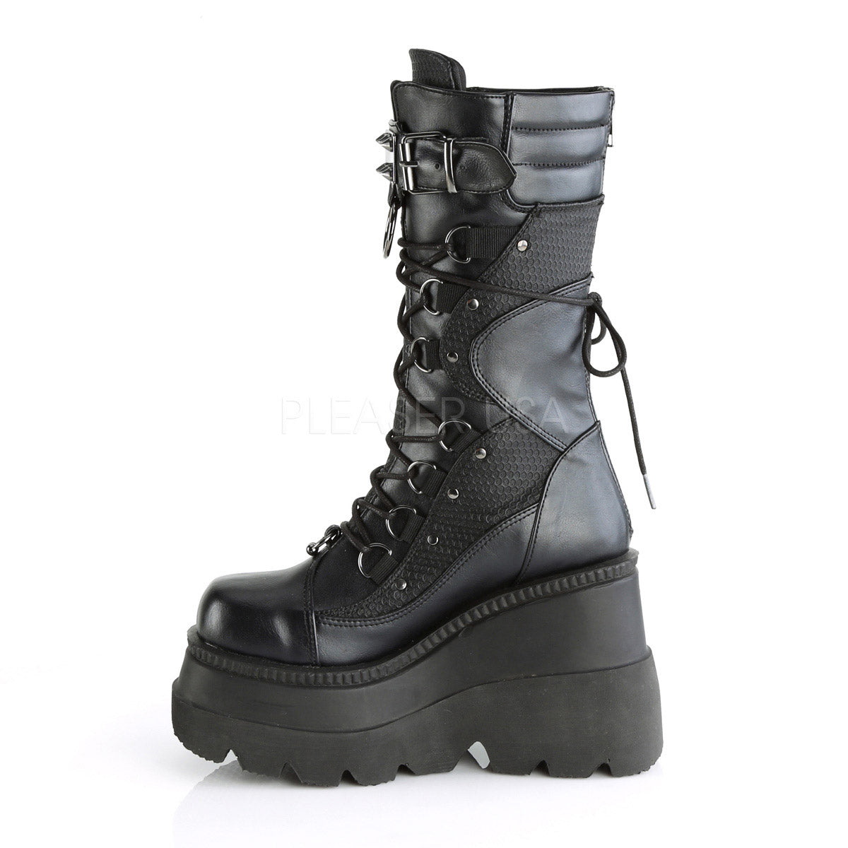 Demonia 4 1/2" Wedge PF Lace-Up Mid-Calf Boot, Back Metal Zipper SHA70/BVL Secondary image