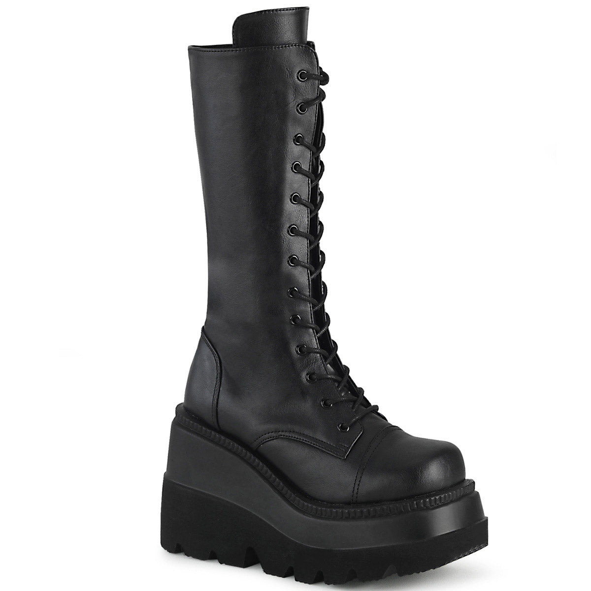 4 1/2" Wedge PF Lace-Up Mid-Calf Boot, Side Zip Pleaser Demonia SHAKER/72 Main image