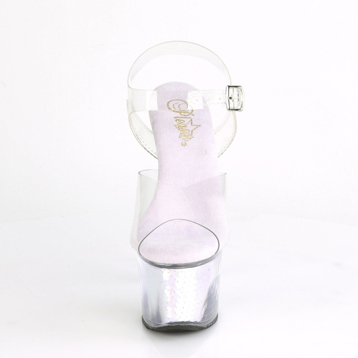 Pleaser 7" Heel 2" Platform Ankle Strap Sandal with Holographic Mermaid Scales Secondary image
