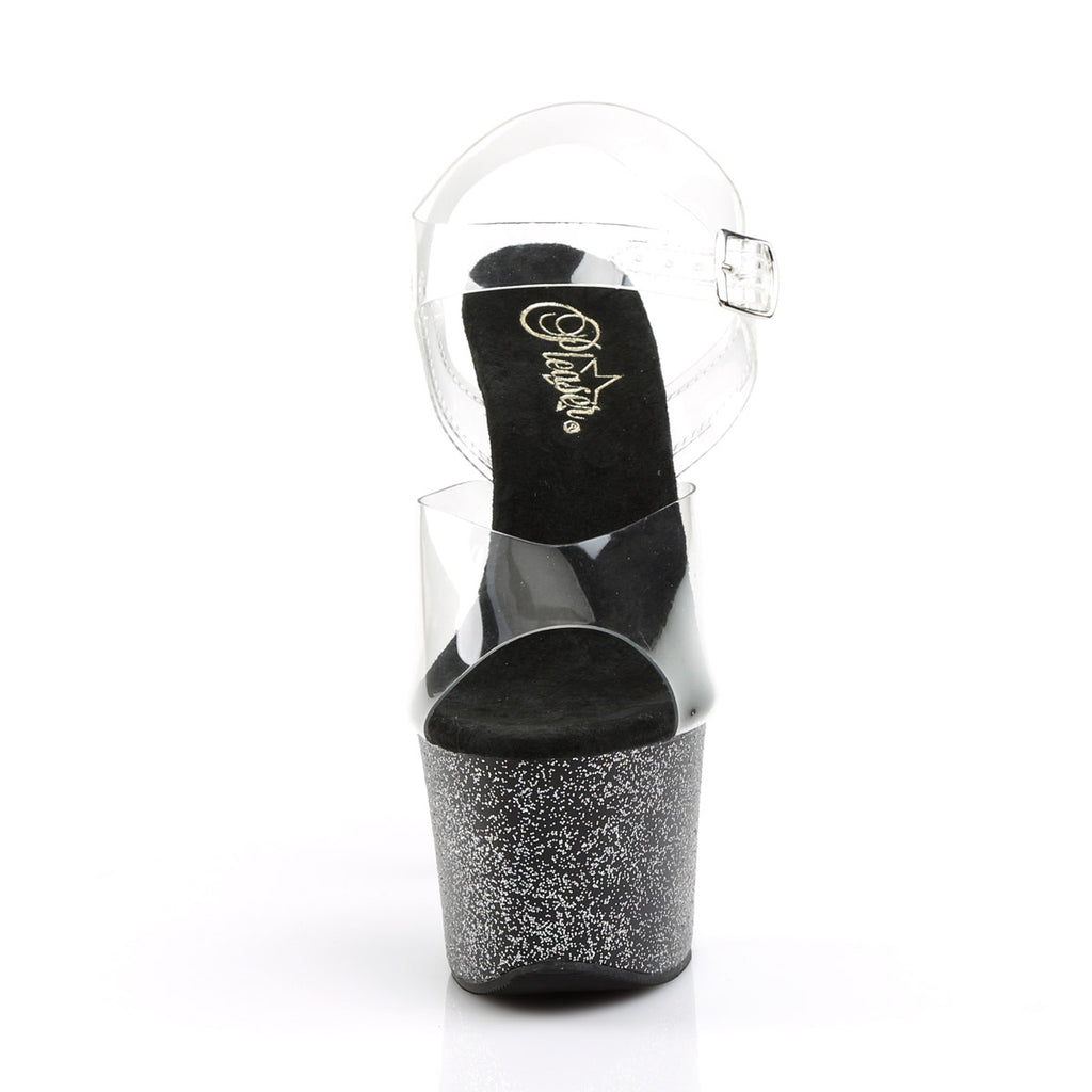 7" Heel, 2 3/4" PF Ankle Strap Sandal w/Mini Glitter Pleaser Pleaser SKY/308MG