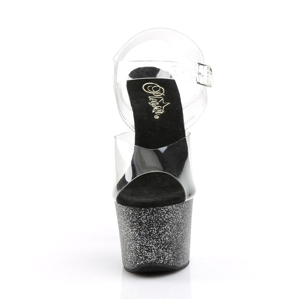 7" Heel, 2 3/4" PF Ankle Strap Sandal w/Mini Glitter Pleaser Pleaser SKY/308MG