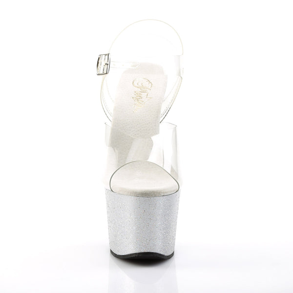 7" Heel, 2 3/4" PF Ankle Strap Sandal w/Mini Glitter Pleaser Pleaser SKY/308MG