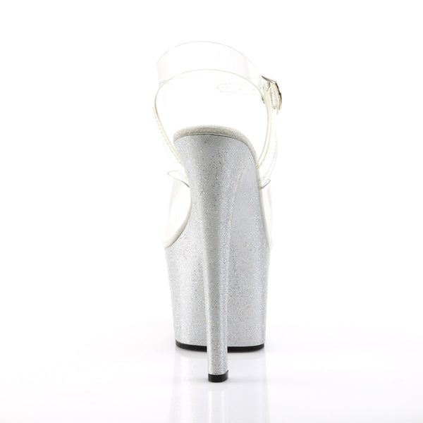 7" Heel, 2 3/4" PF Ankle Strap Sandal w/Mini Glitter Pleaser Pleaser SKY/308MG