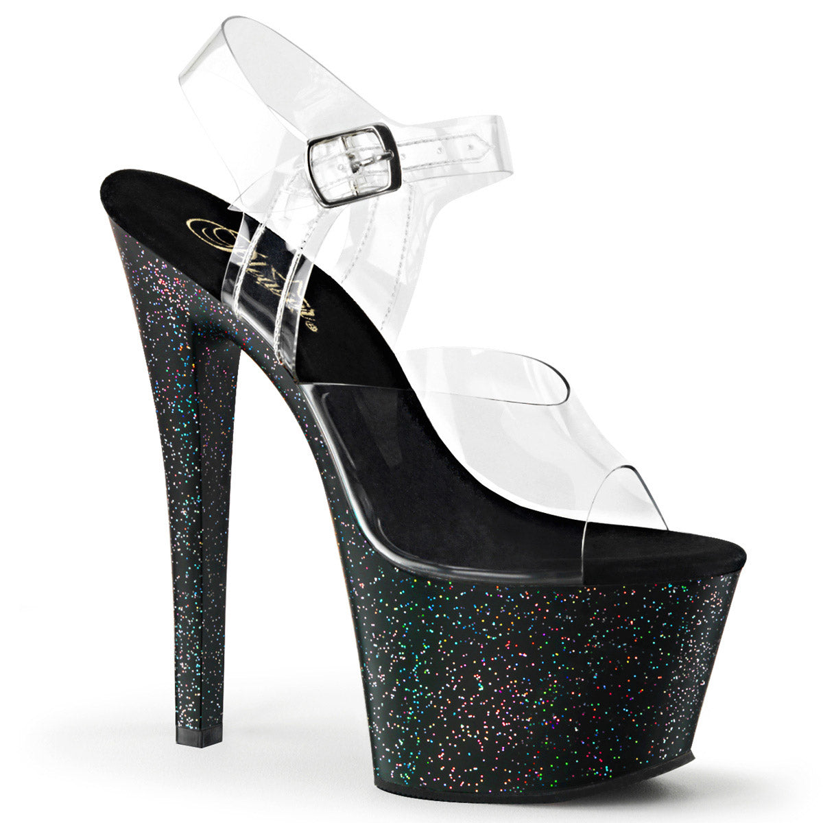 7" Heel, 2 3/4" PF Ankle Strap Sandal w/Mini Glitter Pleaser Pleaser SKY/308MG Main image