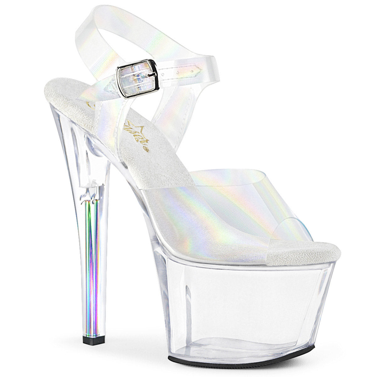 7" Heel, 2 3/4" PF Ankle Strap Sandal w/ Rainbow Heel Pleaser Pleaser SKY/308N/RBH