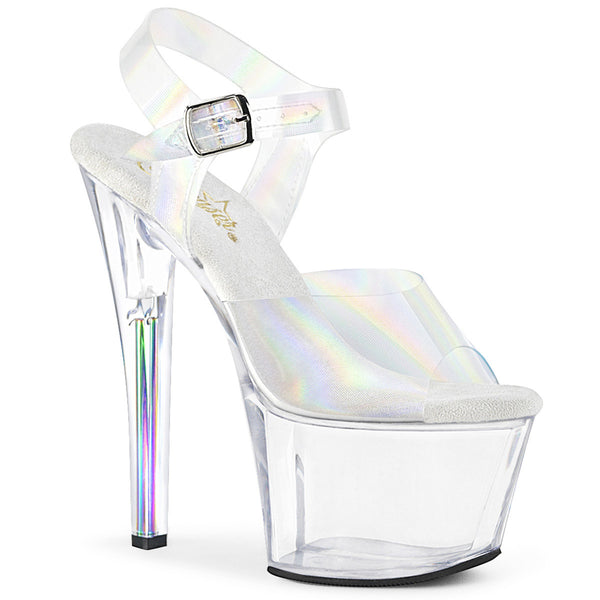 7" Heel, 2 3/4" PF Ankle Strap Sandal w/ Rainbow Heel Pleaser Pleaser SKY/308N/RBH