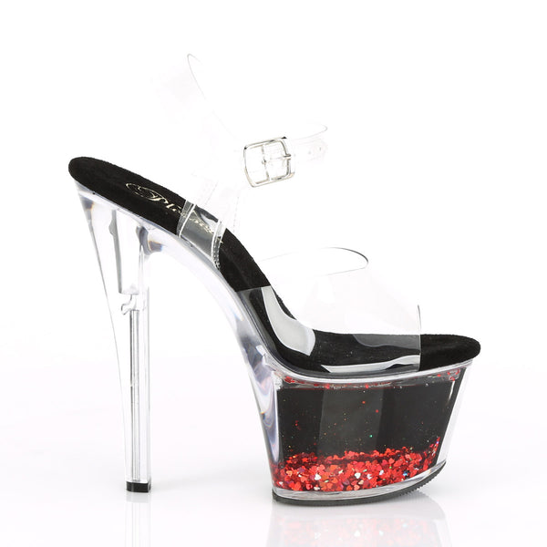 7" Heel, 2 3/4" PF Ankle Strap Sandal w/ Liquid Infused PF Pleaser  SKY/308WHG