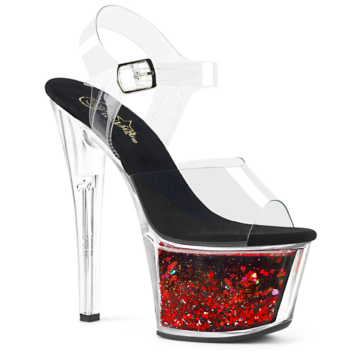 7" Heel, 2 3/4" PF Ankle Strap Sandal w/ Liquid Infused PF Pleaser  SKY/308WHG Main image