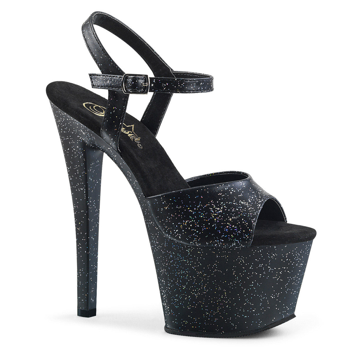 7" Heel, 2 3/4" PF Heel Ankle Strap Sandal W/Mini Glitters Pleaser Pleaser SKY/309MMG Main image
