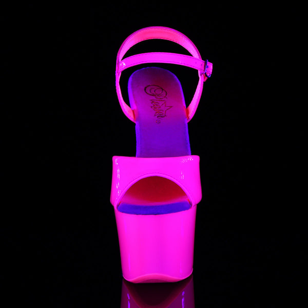 7" Heel 2 3/4" Pf Ankle Strap Sandal, Neon Uv Reactive Pleaser Pleaser SKY/309UV