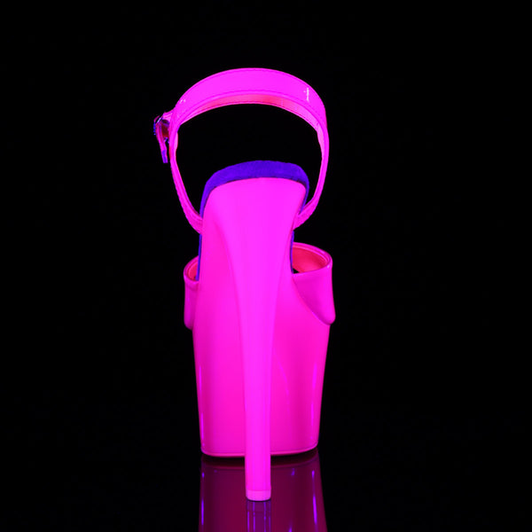 7" Heel 2 3/4" Pf Ankle Strap Sandal, Neon Uv Reactive Pleaser Pleaser SKY/309UV