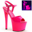 7" Heel 2 3/4" Pf Ankle Strap Sandal, Neon Uv Reactive Pleaser Pleaser SKY/309UV