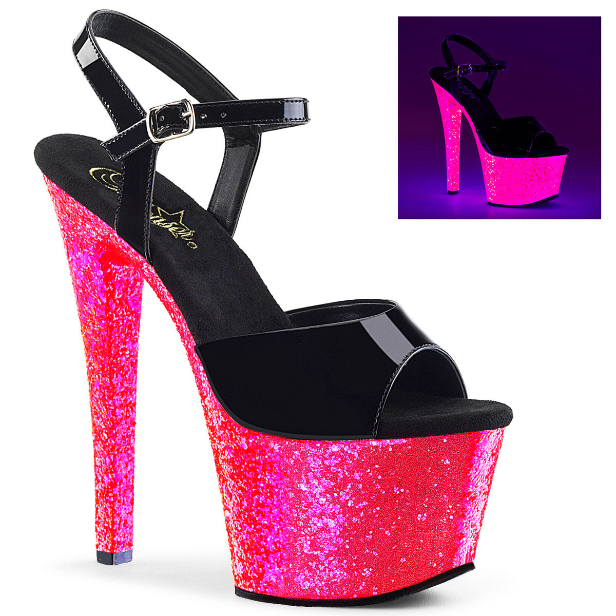 7" Heel, 2 3/4" PF Ankle Strap Sandal Pleaser Pleaser SKY/309UVLG Main image