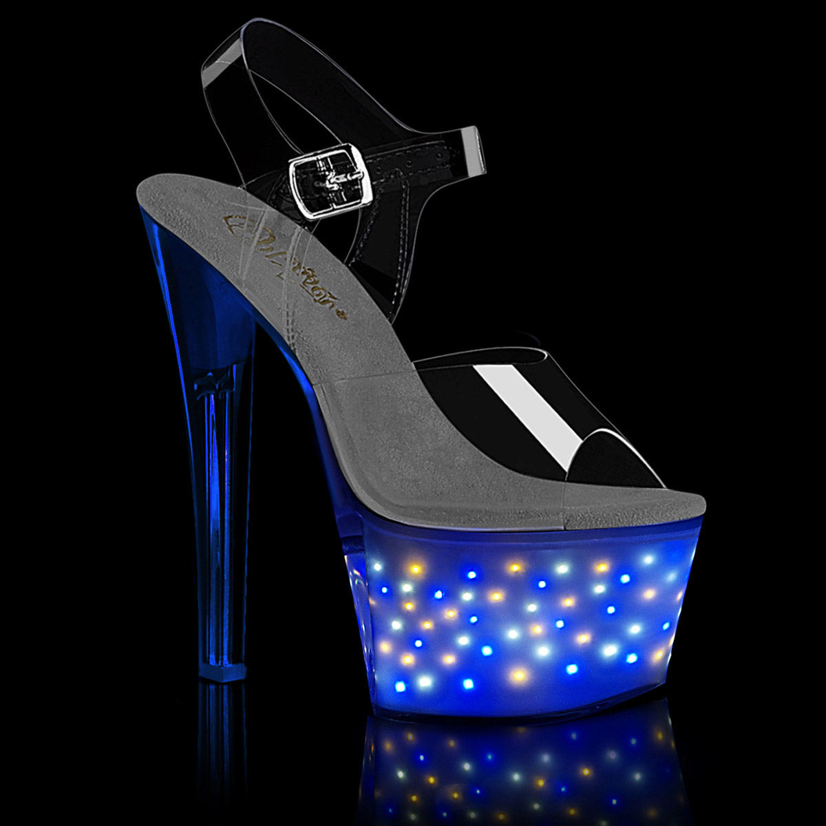 7" Heel, 2 3/4" PF LED Illuminated Ankle Strap Sandal Pleaser Pleaser ECHOLITE/708 Main image