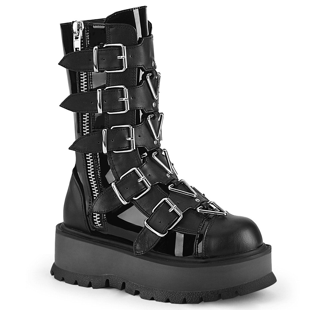 2" Pf Mid-Calf Boot W/ 5 Buckle Straps, Outside Zip Pleaser Demonia SLACKER/160 Main image