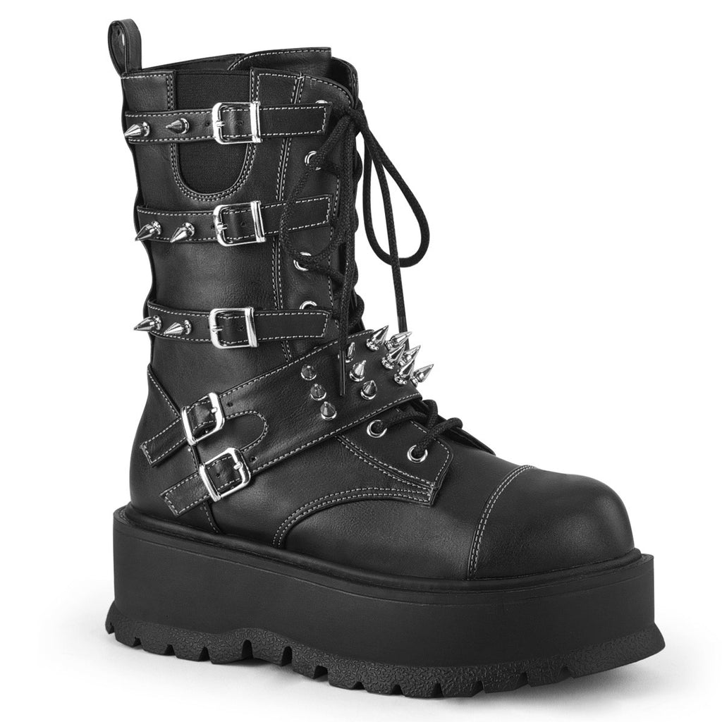 2" Pf Lace-Up Mid-Calf Boot, Side Zip Pleaser Demonia SLACKER/165