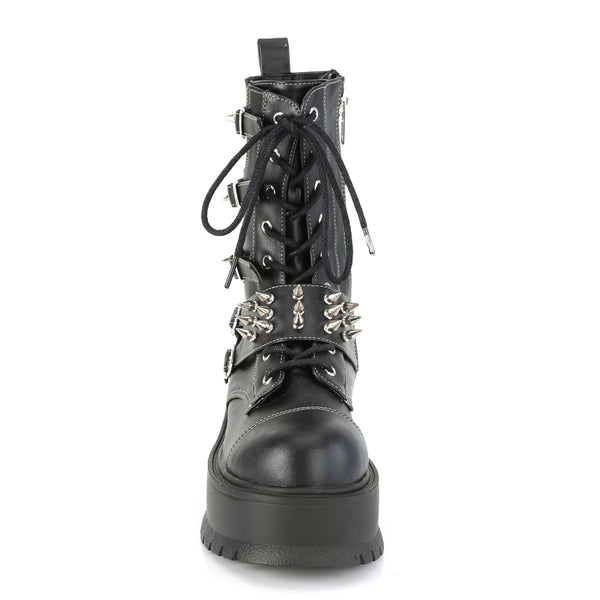 2" Pf Lace-Up Mid-Calf Boot, Side Zip Pleaser Demonia SLACKER/165