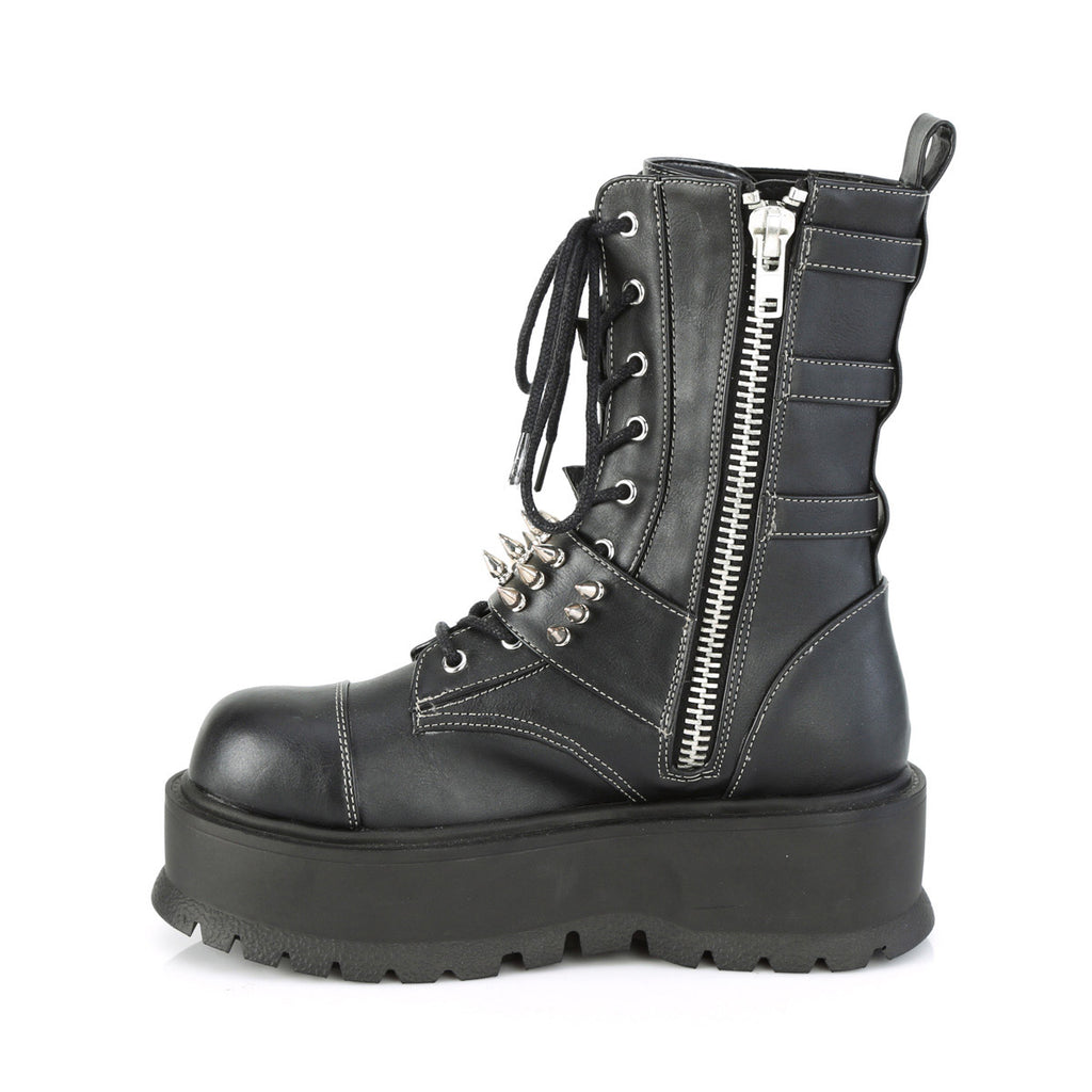 2" Pf Lace-Up Mid-Calf Boot, Side Zip Pleaser Demonia SLACKER/165