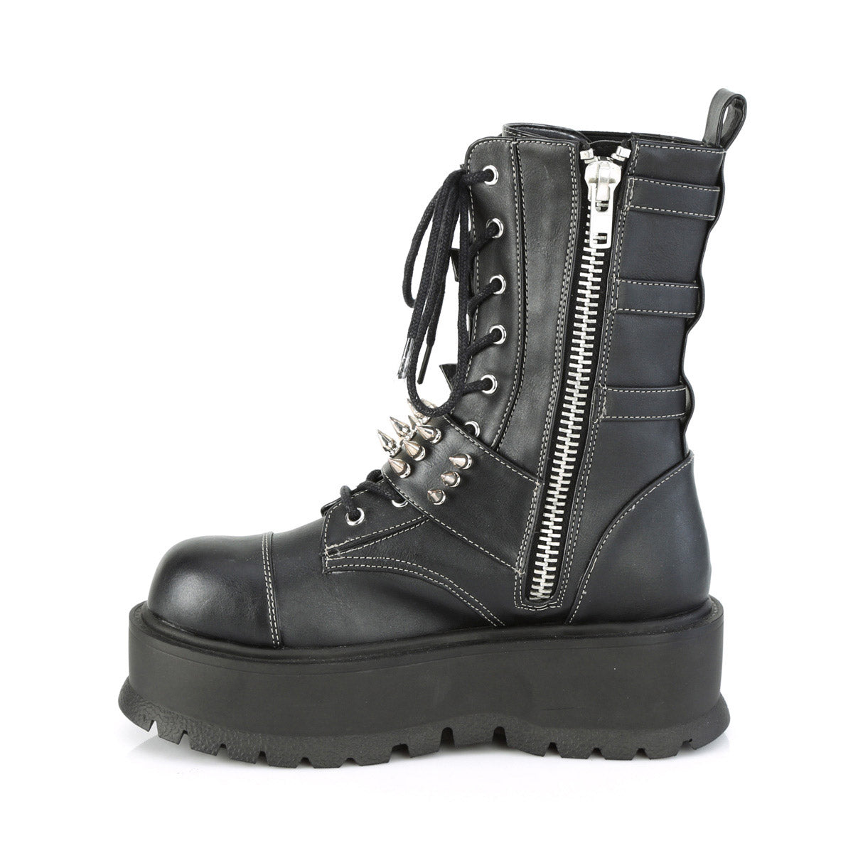 2" Pf Lace-Up Mid-Calf Boot, Side Zip Pleaser Demonia SLACKER/165