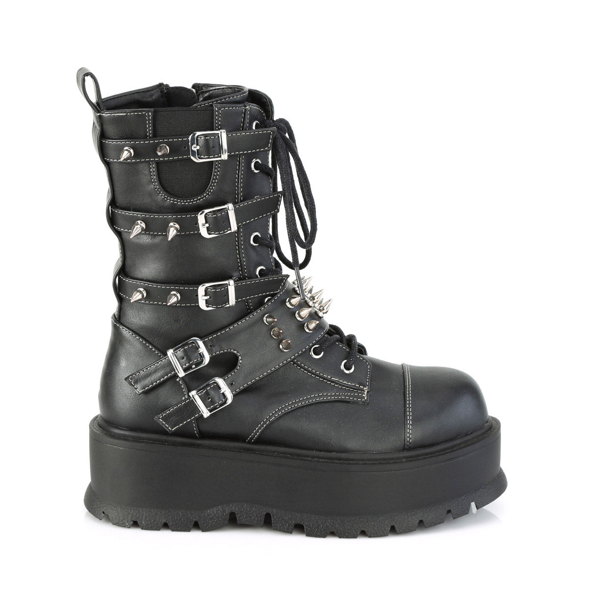 2" Pf Lace-Up Mid-Calf Boot, Side Zip Pleaser Demonia SLACKER/165