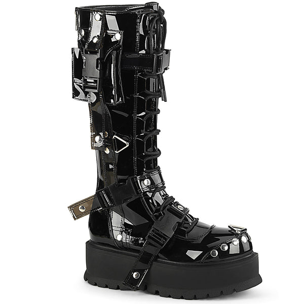 2" Pf Lace-Up Knee High Boot, Back Metal Zip Pleaser Demonia SLACKER/260